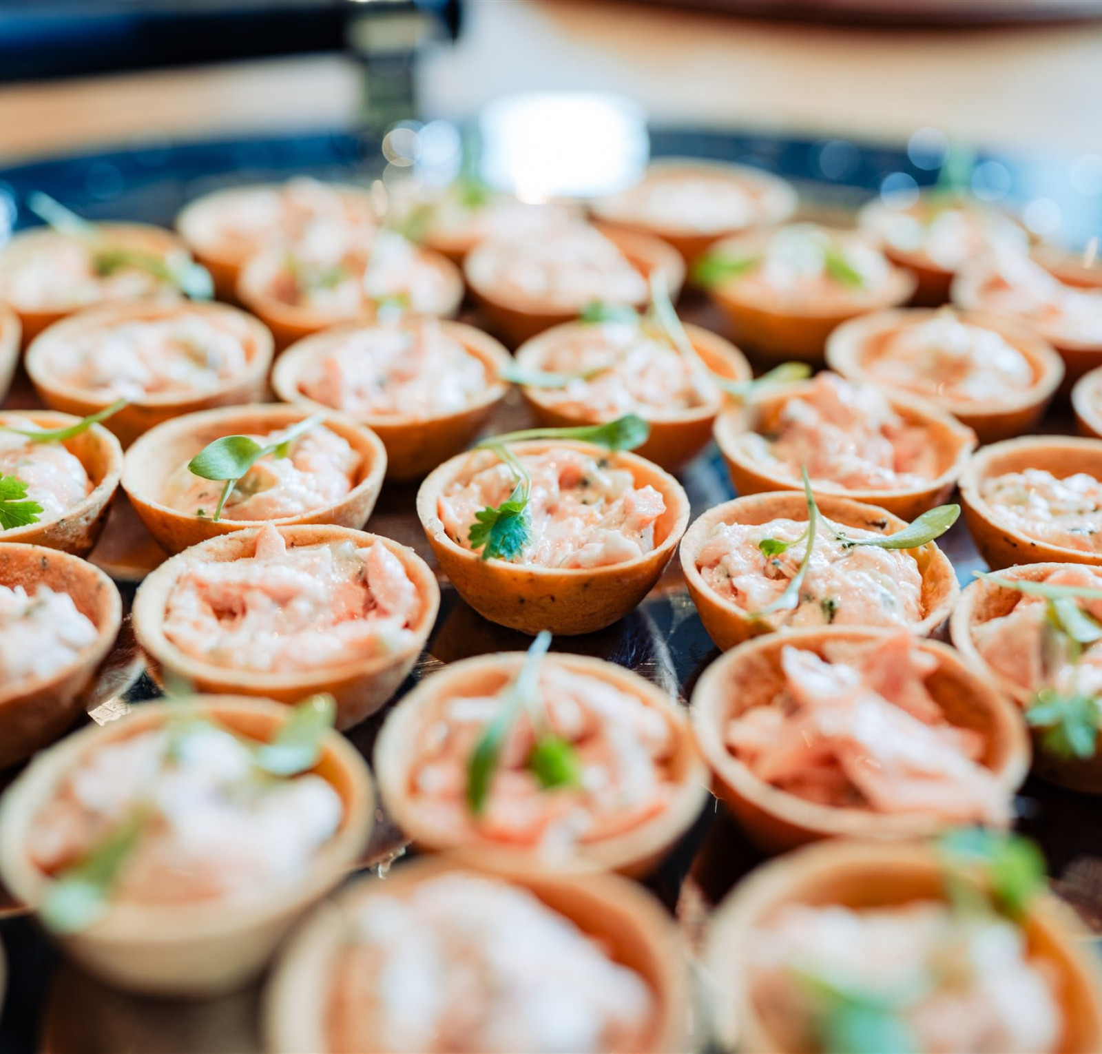 canapes on metal tray