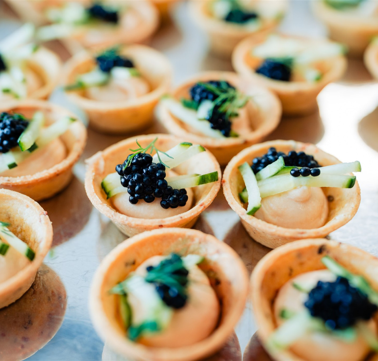 canapes on a metal tray