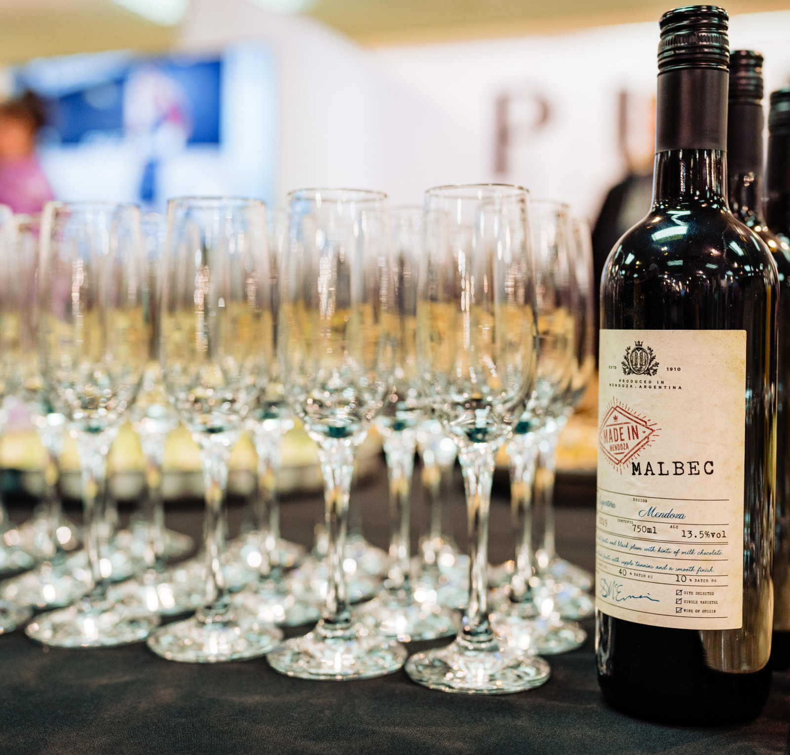 close up picture of wine bottles on show at cranmore park