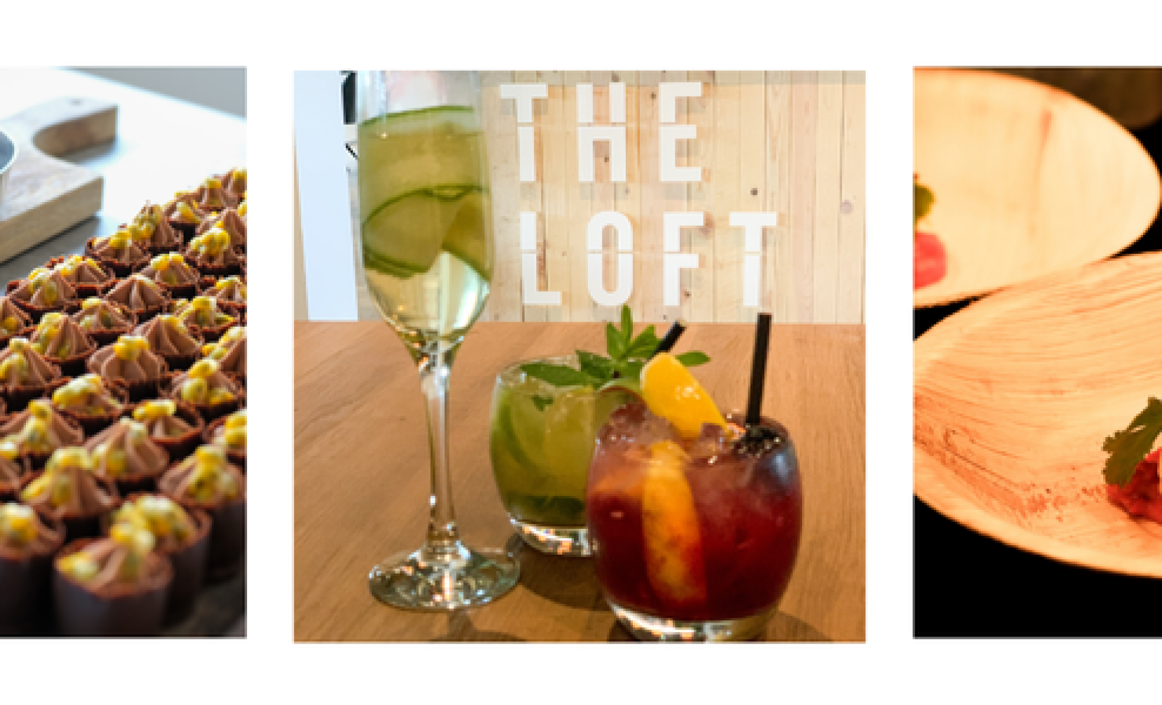 a banner showing cocktail drinks and canapes