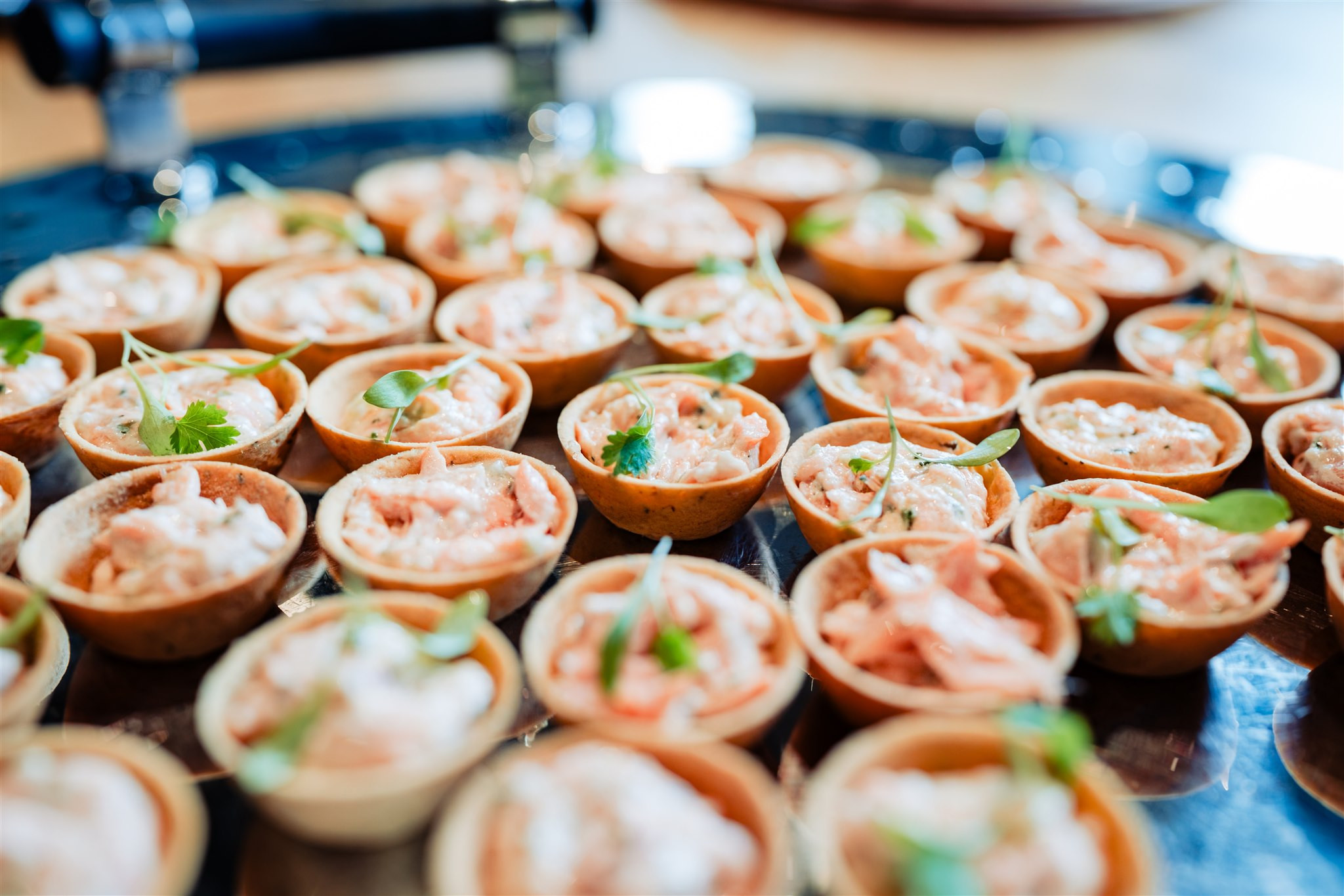 canapes on metal tray