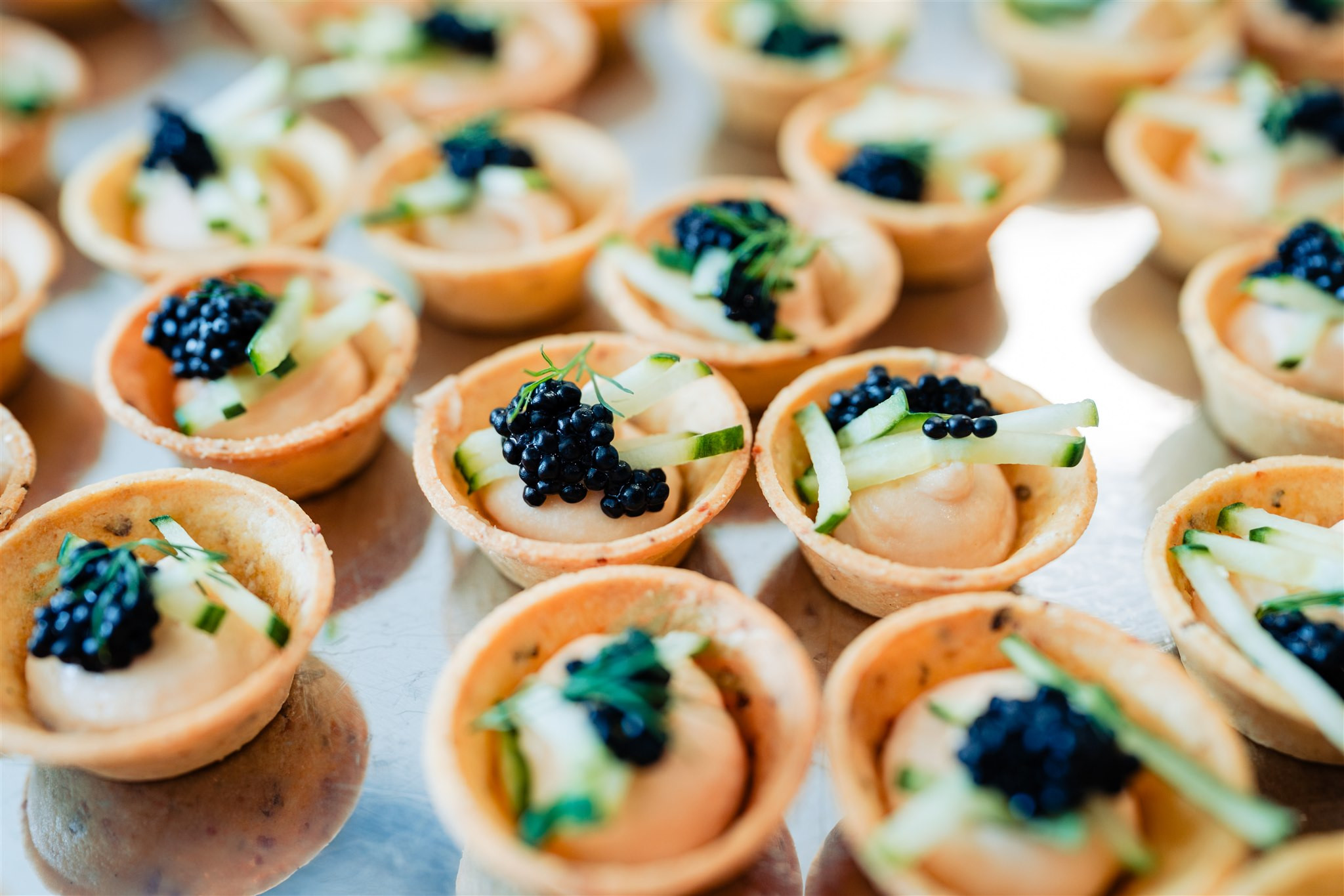 canapes on a metal tray